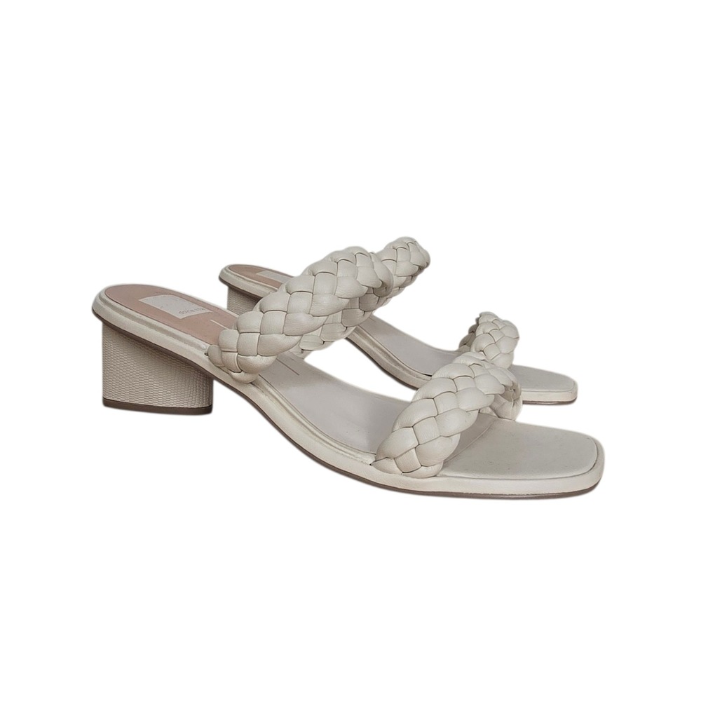 Dolce Vita Paily Braided Block Heel Sandals Ivory Cream Square Toe Womens 11